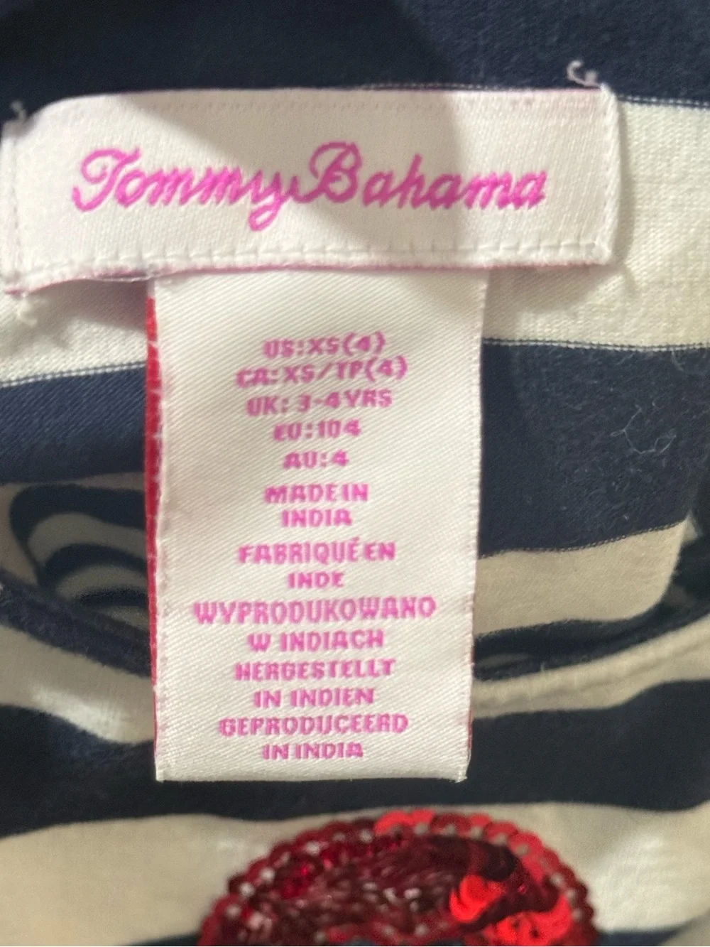Tommy Bahama Navy & White Striped Dress with Red Sequin Accent